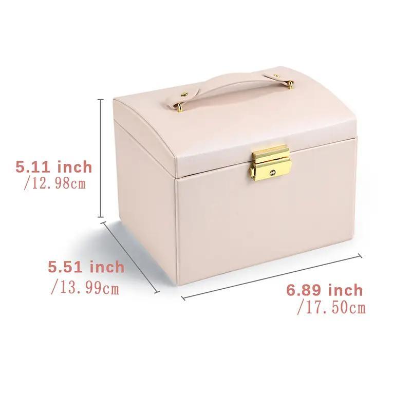 Jewelry Storage Box with Mirror & Zipper & Handle, 1 Count Multi-layer Large Capacity Storage Box for Ring Necklace Earrings Bracelet Watch, Jewelry Organizer for Home Travel