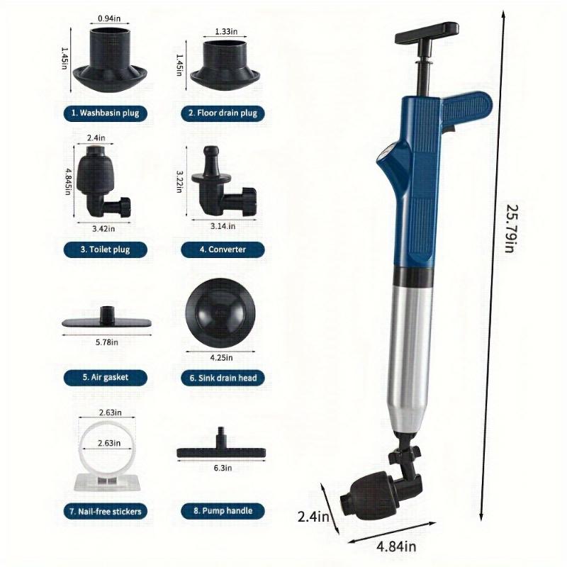 Air Toilet Plunger Set, Air Discharge Impactor Plunger, High Pressure Toilet Clogged Tool, Stainless Steel Toilet Snake Toilet Unclogger For Kitchen Sink, Toilet, Bathroom, Clogged Pipes