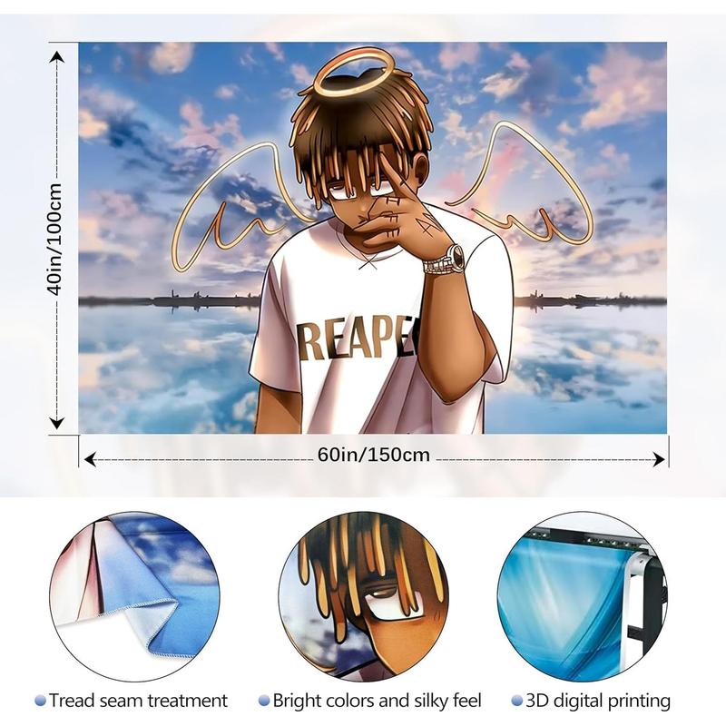 Juice Wrld Rapper Tapestry for Bedroom, Rapper Wall Hanging Decor,Cartoon Posters for Room Aesthetic, Living Room Bedroom Home Decor,60 x 40 inches