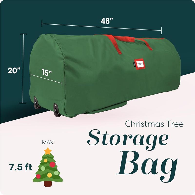 Rolling Tree Storage Bag - For 9-Foot Artificial Christmas Holiday Tree. Zippered Bag, Carry Handles and Wheels for Easy Transport. Protects Against Dust, Insects, and Moisture.