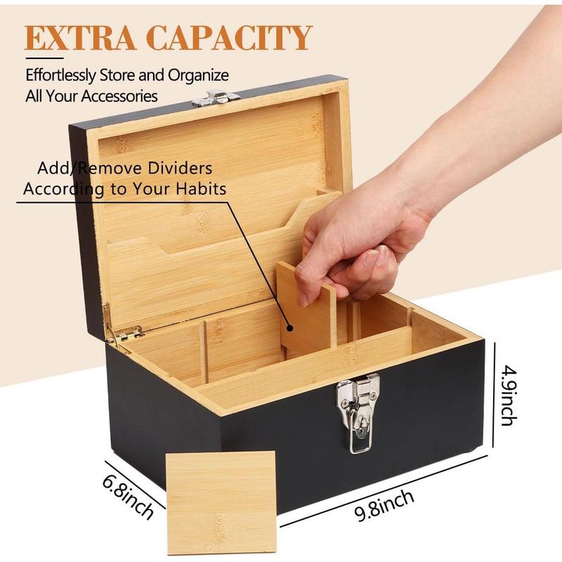 Large  Box with Combination Lock, Decorative Locking Box with Detachable Compartment Lockable Wooden Box for Home Removable Tray and Jars  Gifts for Men