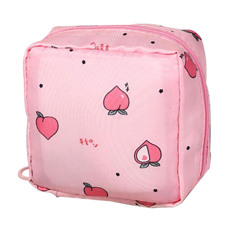 Cute Peach Pattern Sanitary Napkin Storage Bag, Portable Zipper Sanitary Napkin Bag, Sanitary Napkin Organizer Pouch for Women & Girls