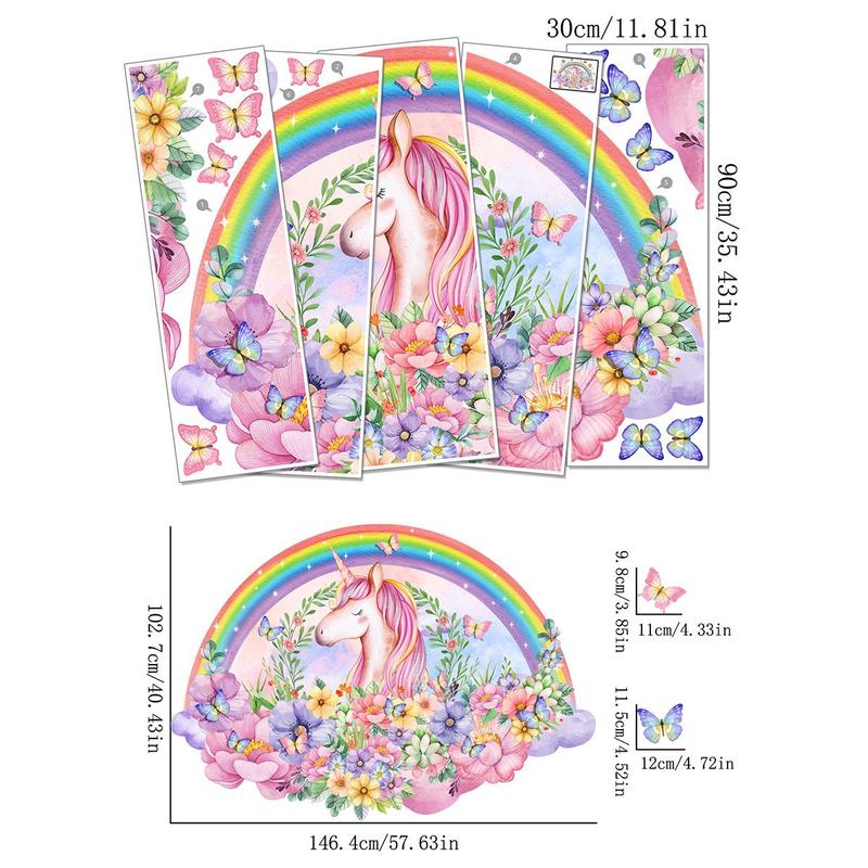 5pcs set Unicorn Rainbow Floral Pattern Wall Sticker, Decorative Sticker For Kids Room Bedroom Living Room, Mean Girls Decorations