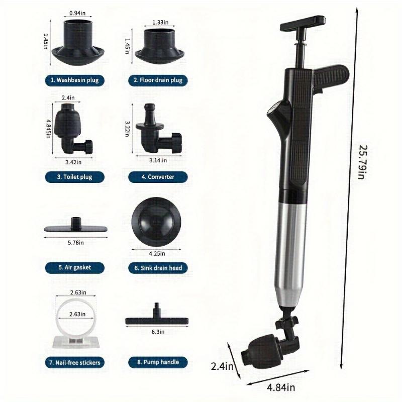 Air Toilet Plunger Set, Air Discharge Impactor Plunger, High Pressure Toilet Clogged Tool, Stainless Steel Toilet Snake Toilet Unclogger For Kitchen Sink, Toilet, Bathroom, Clogged Pipes