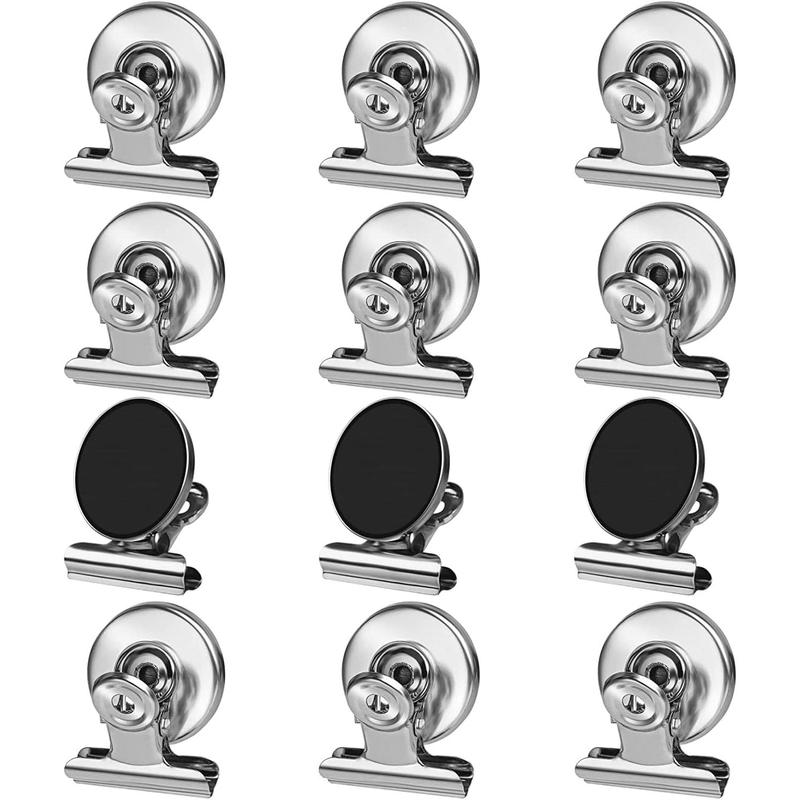 12pack Fridge Magnets Refrigerator Magnets Magnetic Clips Heavy Duty Detailed List Display Paper Fasteners on Home& Office& Teaching (Black, 12) Organiser