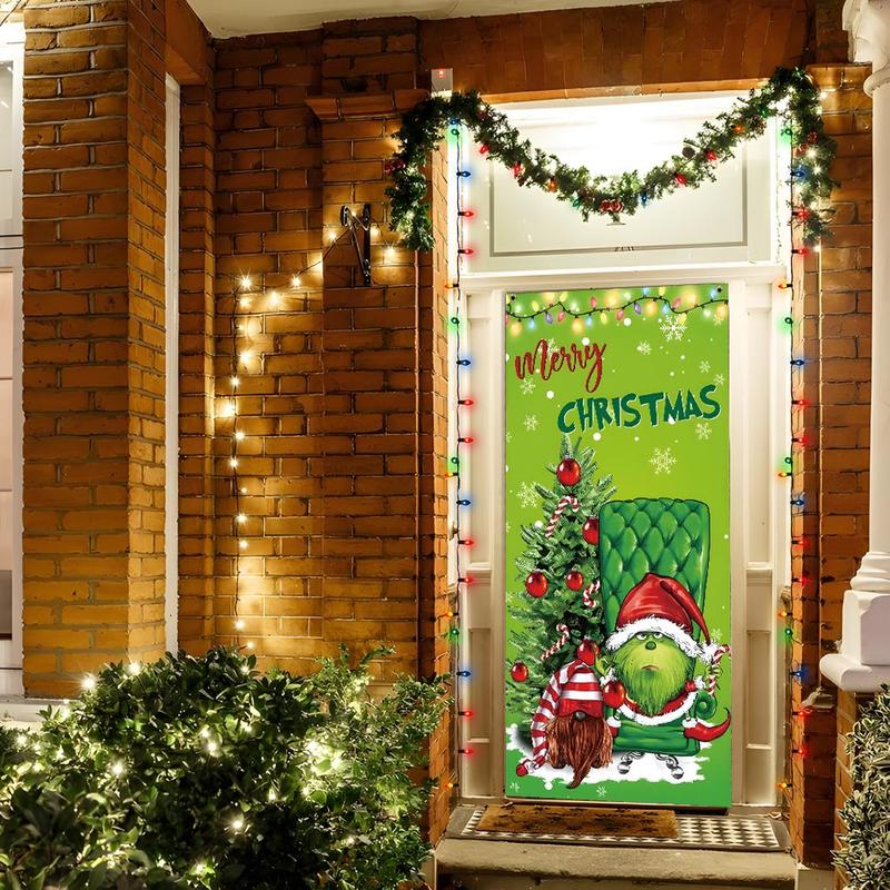 Christmas Themed Door Banner, 1 Count Merry Christmas Door Hanging Banner with 4 Grommets, Festive Party Decoration Supplies for Home Garden