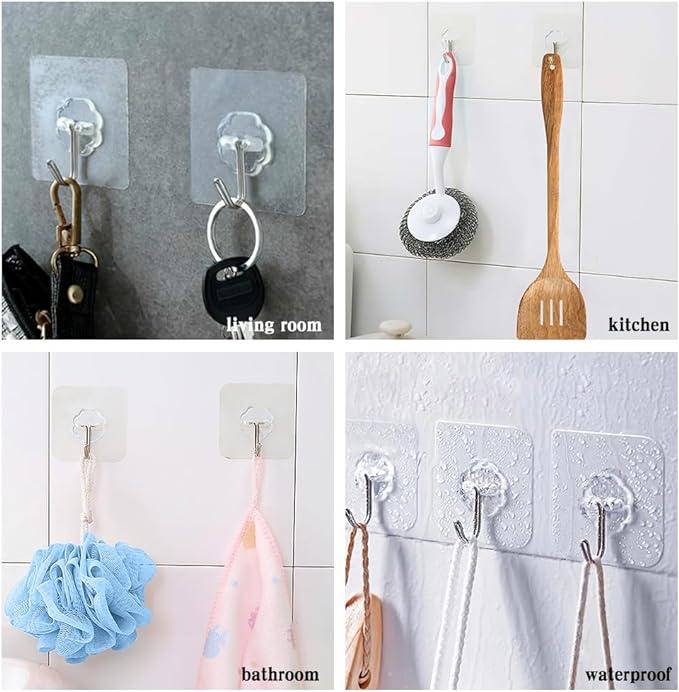 Adhesive Hooks,Adhesive Wall Hooks,Sticky Hooks,Hooks for Walls No Damage,Clear Hooks for Walls No Damage,Stick on Hooks,Adhesive Hooks for Hanging,Shower Hooks,Utility Hooks,Kitchen Hook 36Count 15LB