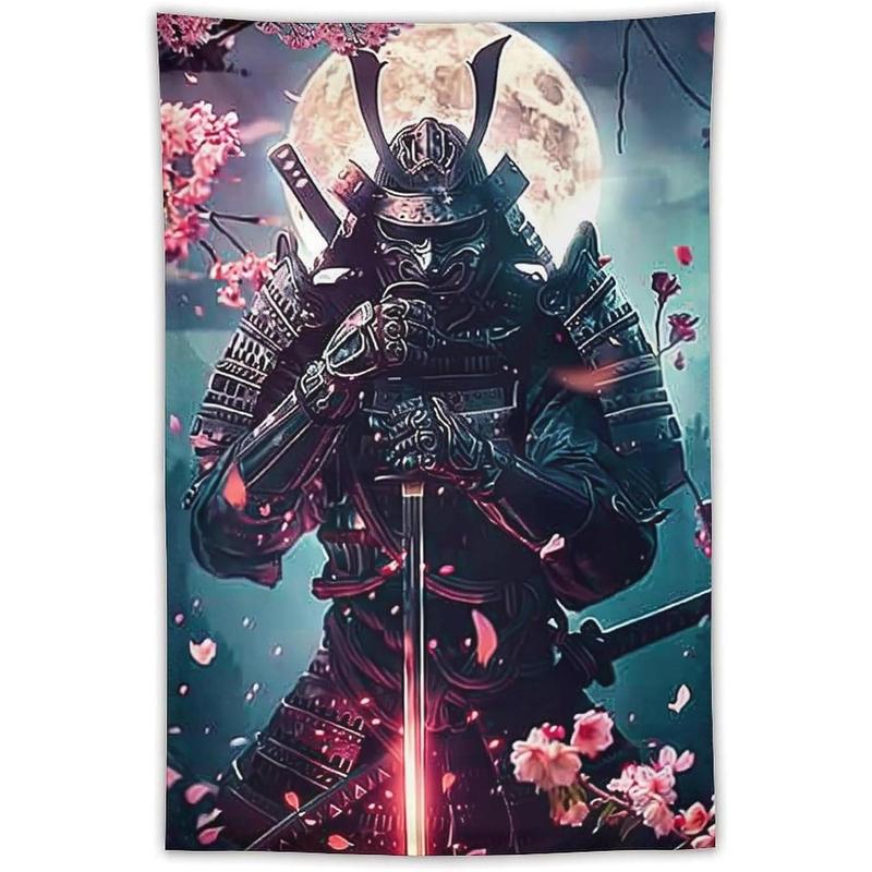 BLPOTA Japanese Samurai Tapestry,Japanese Samurai Cherry Blossom Cool Wall Tapestry Large Tapestry Wall Decor for Bedroom Aesthetic Living Room Background Decor 40