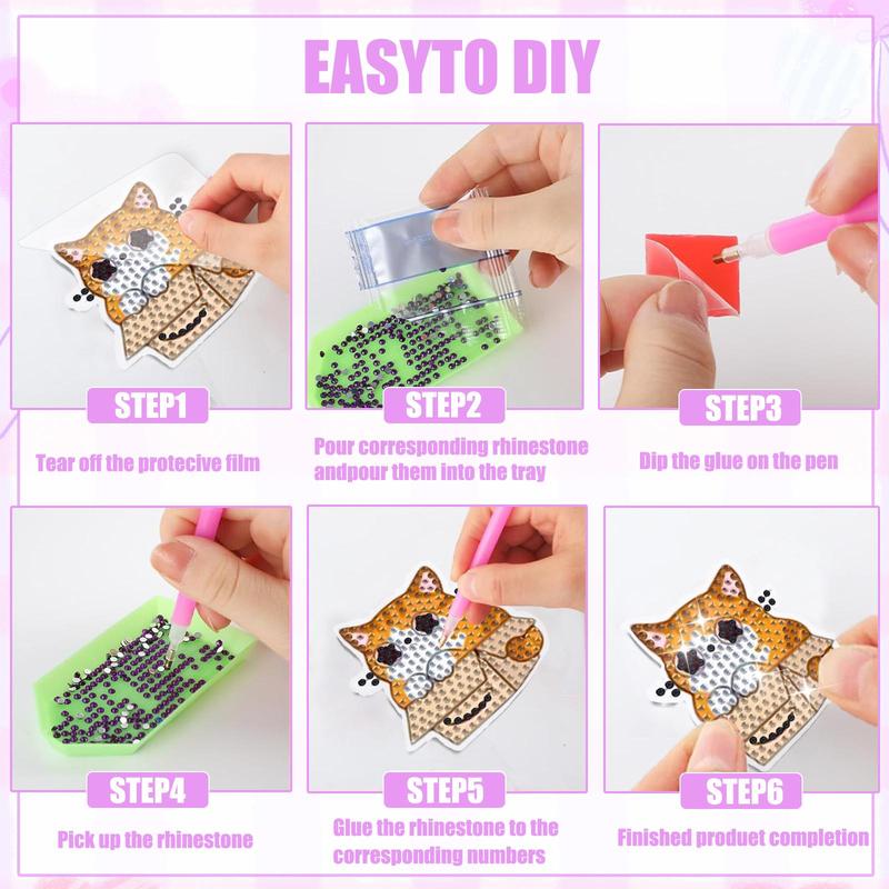 Cartoon Cat Pattern Refrigerator DIY Sticker, 8 Counts set DIY Diamond Art Painting Kit, DIY Refrigerator Sticker for Car, Notes, Memo, Photo