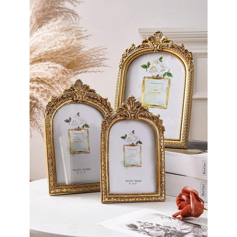 1pc Vintage European Style Gold Curved Frame Decorative Photo Frame, With One Random Inner Paper, For Home Decoration And Picture Display