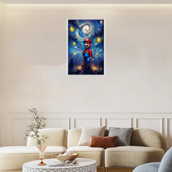 Mario Wall Art Poster Unframed - Van Gogh Starry Night Style Gaming Poster, Posters for Gamer Room, Boys Room Decor, Gamer Room Decor Wall Art, Mario Room Decor