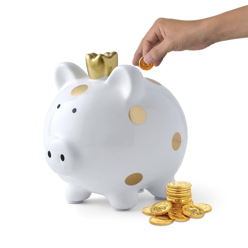 Small Ceramic Piggy Bank, Golden Polka Dot Piggy Bank with Crown, Small Piggy Bank Coin Bank Money Saving Bank for Kids Girls Boys(Pink 4.64”L x 5.51”W x 5.19”H)