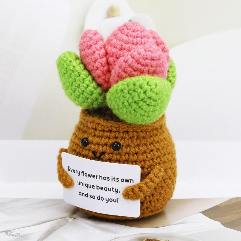 Crochet Potted Flower, 1 Count Creative Potted Plant with Card, Decorative Flower for Home Office Classroom Bedroom