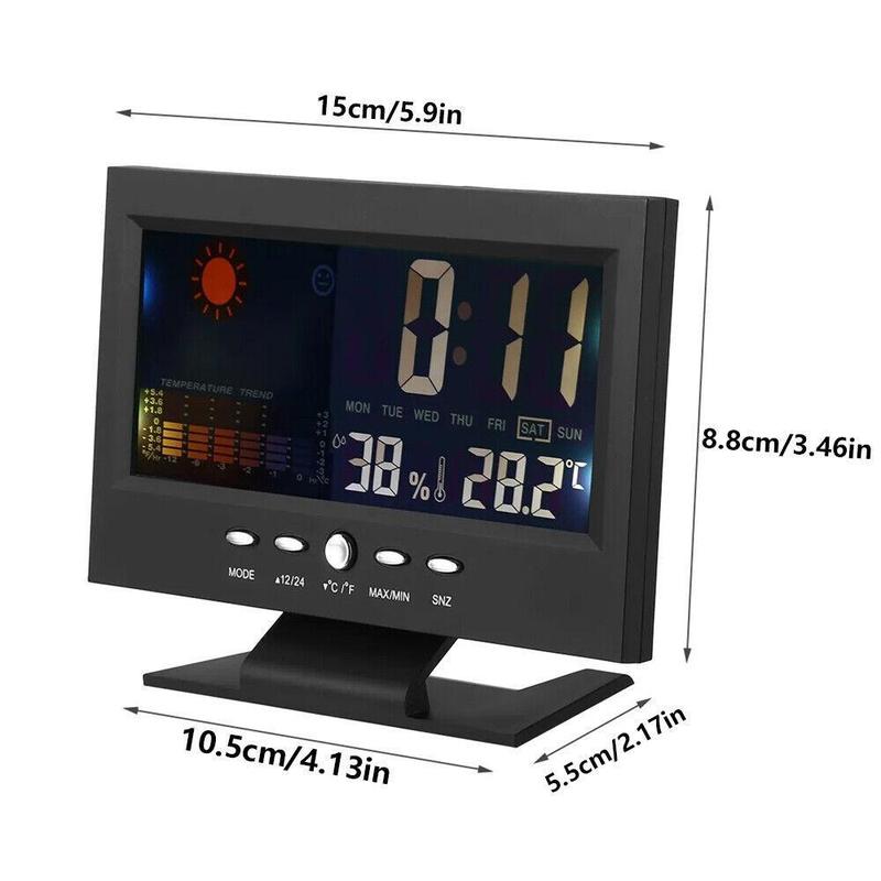 Auto Set Digital Alarm Clock|Thermometer Hygrometer Weather Display | Large Digits LED | Color Display LCD Screen with Snooze Calendar,Easy to Read - Perfect for Nightstand or Desk Decor Light Colorful Hanging Lightweight Switch