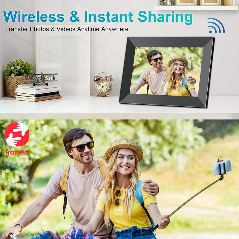 Christmas Gift Frameo WiFi Digital Photo Frame, Real-time Photo Transmission, 10.1 Inch HD IPS Smart Touch Screen Photo Frame, Support 32GB Memory and Cloud Album, Automatic Rotation or Wall Hanging, Creative Birthday Gift