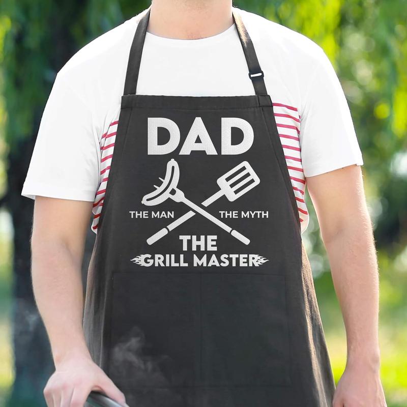 Apron for Men - Dad The Man The Myth The Grill Master - Adjustable Large 1 Size Fits All - Poly Cotton Apron with 2 Pockets - BBQ Gift Apron for Father, Husband, Chef