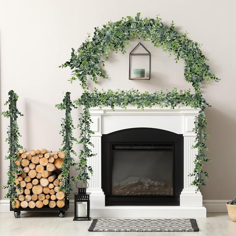 Artificial Eucalyptus Garland 3 count Fake Eucalyptus Greenery Garland Faux Hanging Plants Artificial Vines, 5.6 Feet Strand for Wedding Backdrop Arch Wall Table Party Outdoor Festival Decor Decorative Fruit Ornaments