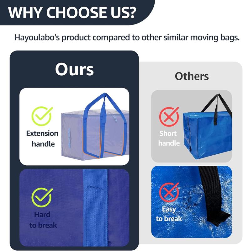 Moving Bags Heavy Duty , Alternative for Moving Boxes & Moving Supplies, Storage Bag with Handles, Lid&Zippers, Packing Bags for Clothes, Camping & College Moving Essentials(Blue, 8 Pack)