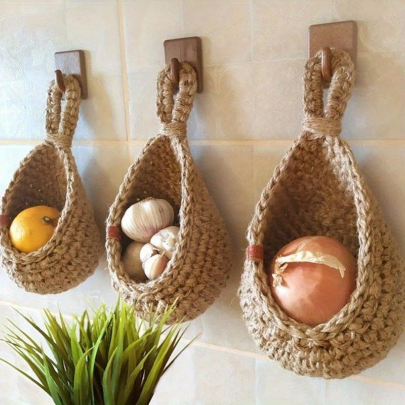 Boho Chic Hand-woven Jute Basket, 1 Count Teardrop Design Wall Hanging Fruit & Vegetable Basket, Kitchen Storage Basket for Home Decor