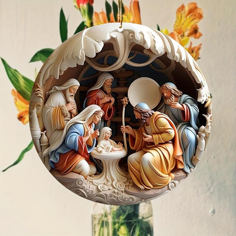 Nativity Scene Pattern Hanging Ornament, 1 Count Religious Themed Hanging Decoration, Hanging Decor for Home Living Room Bedroom