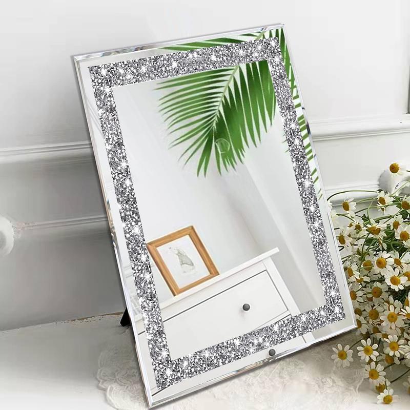 2 count Crystal Rhinestone Diamond Makeup Mirror.Cute and Portable Desktop Mirror with Braces.Accent Decorative Mirror for Travel Vanity Table Bedroom10x12