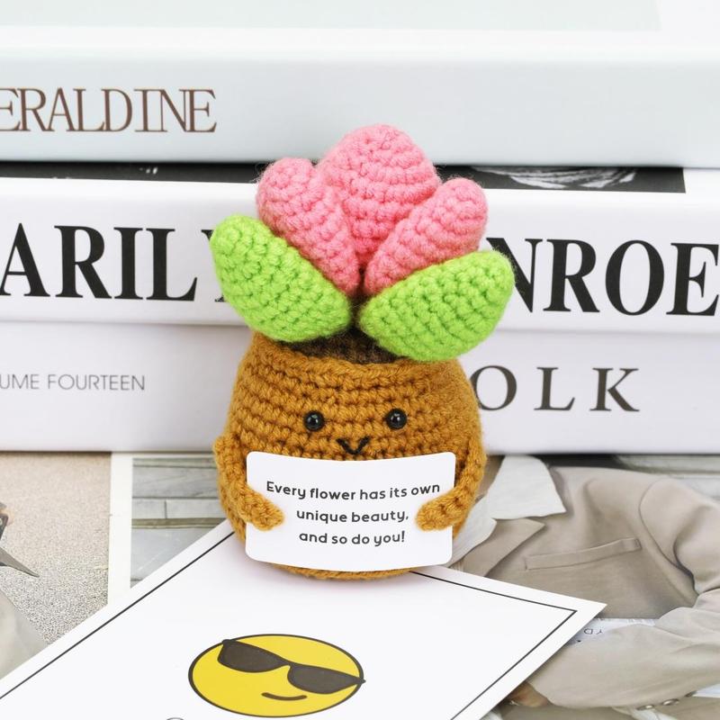 Crochet Potted Flower, 1 Count Creative Potted Plant with Card, Decorative Flower for Home Office Classroom Bedroom