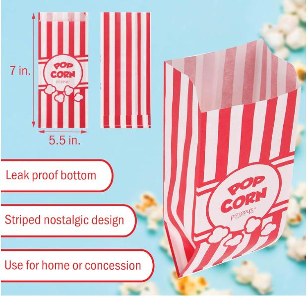 Paper Popcorn Bags - 200 1oz Concession-Grade Bags, Popcorn Machine Accessories for Popcorn Bars, Movie Nights, Concessions