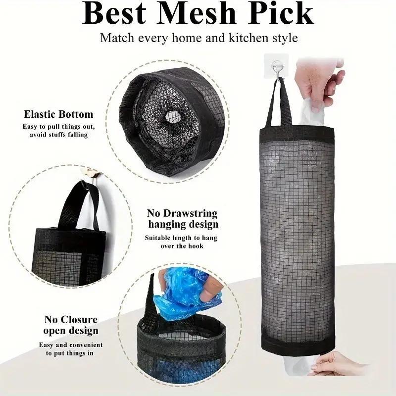 Random Color Mesh Hanging Plastic Bag Holder, 2 Counts Hangable Trash Bag Organizer, Household Sale Items, Hanging Storage Dispenser, Kitchen Organizer