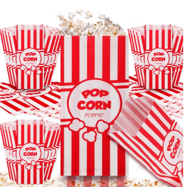 Paper Popcorn Bags - 200 1oz Concession-Grade Bags, Popcorn Machine Accessories for Popcorn Bars, Movie Nights, Concessions