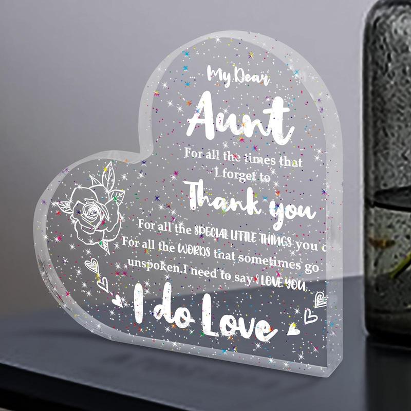 Heart Shaped Acrylic Desk Plaque, Thank You Aunt Gifts, Desktop Decoration Sign, Home Decor Supplies for Living Room Bedroom Office