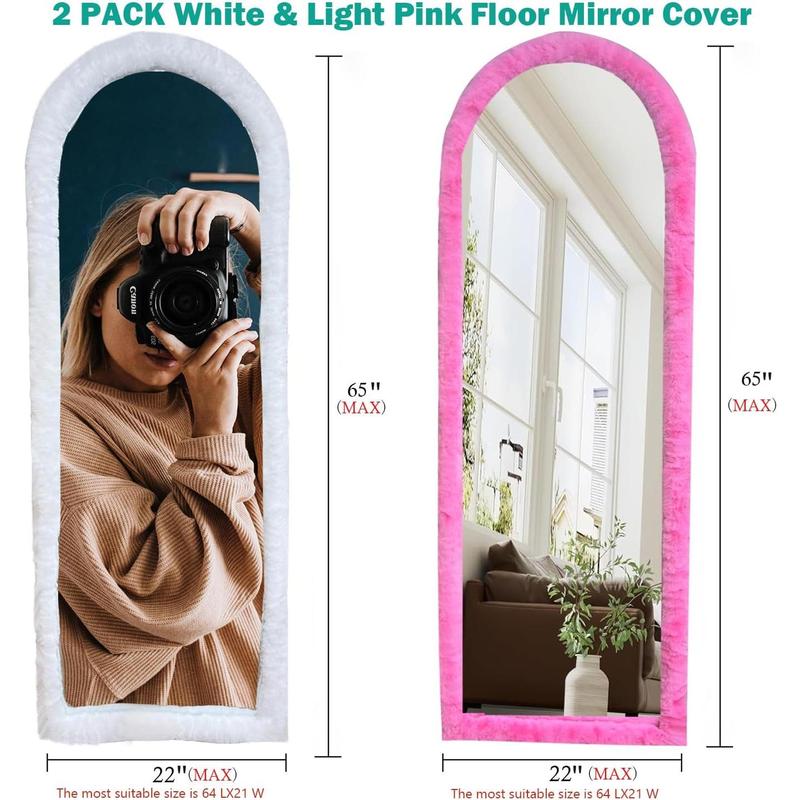 2 Pack Fluffy Full Length Mirror Cover Universal Ultra Soft Non-Slip Cover Free Standing Mirror Cover 64