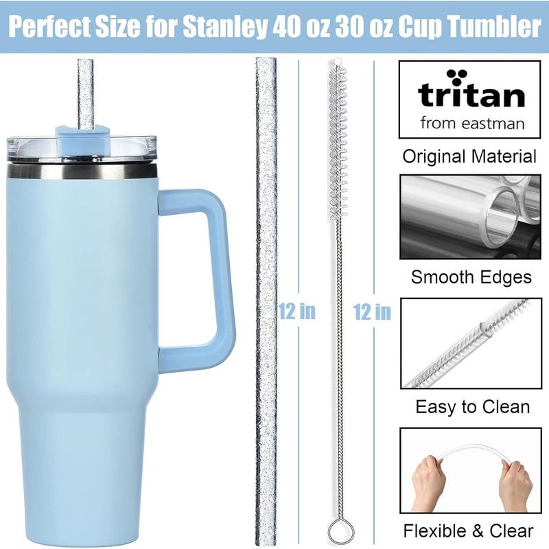 10 Pack Color Replacement Straws for Stanley 40 oz 30 oz Tumbler, 12 in Long Reusable Plastic Glitter Straws for Stanley Cup Accessories, Half Gallon Jug, Plus 2 Cleaning Brush