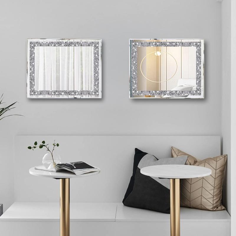 2 count Crystal Rhinestone Diamond Makeup Mirror.Cute and Portable Desktop Mirror with Braces.Accent Decorative Mirror for Travel Vanity Table Bedroom10x12