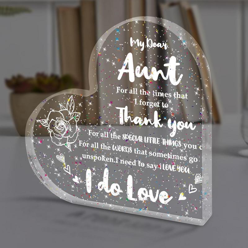 Heart Shaped Acrylic Desk Plaque, Thank You Aunt Gifts, Desktop Decoration Sign, Home Decor Supplies for Living Room Bedroom Office