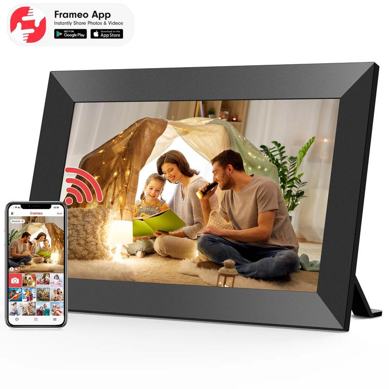 Christmas Gift Frameo WiFi Digital Photo Frame, Real-time Photo Transmission, 10.1 Inch HD IPS Smart Touch Screen Photo Frame, Support 32GB Memory and Cloud Album, Automatic Rotation or Wall Hanging, Creative Birthday Gift