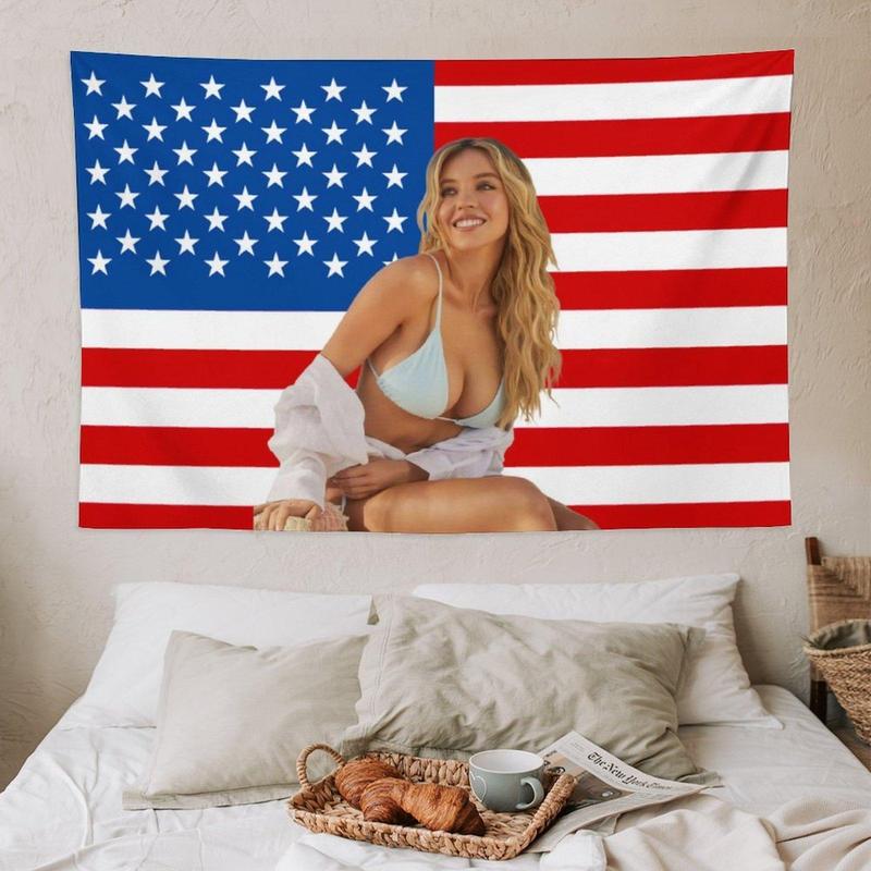 Sydney Star Sweeney American Funny Tapestry  Poster for Youth Dormitory Men's Den Bedroom Living Room Bedroom Decoration