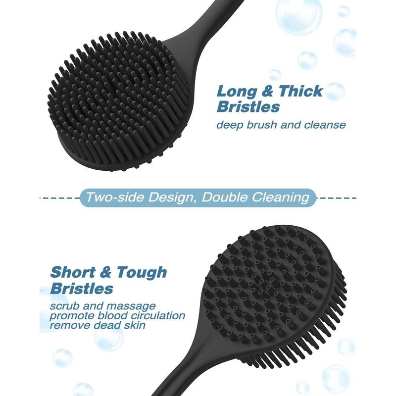 Silicone Back Scrubber (Thick Bristles) & Bath Glove & Face Brush Set(3PCS), Super-Exfoliating & Lathering Body Scrubber, Shower Brush, Face Scrubber Combination, with a Free Hook.(Black) sponge baby