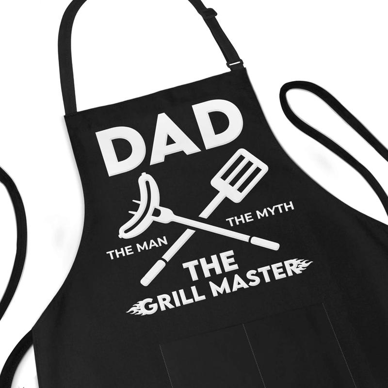 Apron for Men - Dad The Man The Myth The Grill Master - Adjustable Large 1 Size Fits All - Poly Cotton Apron with 2 Pockets - BBQ Gift Apron for Father, Husband, Chef