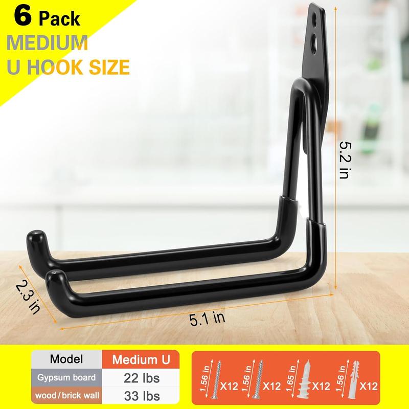 6 Pack Garage Hooks Heavy Duty, Wall Mount Steel Utility Hooks&Hangers, Garage Storage Organization and Tool Hangers for Power  Garden Tools, Ladders, Ropes and Bulk Items