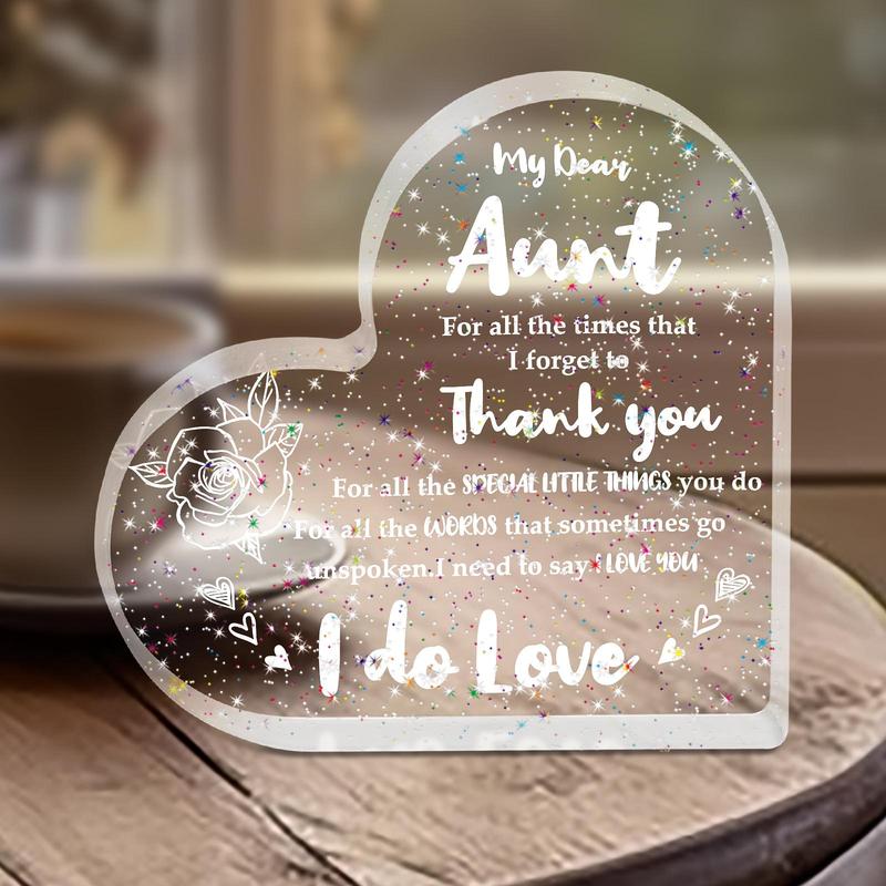 Heart Shaped Acrylic Desk Plaque, Thank You Aunt Gifts, Desktop Decoration Sign, Home Decor Supplies for Living Room Bedroom Office