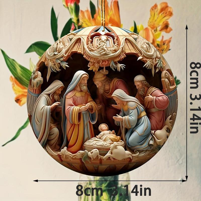 Nativity Scene Pattern Hanging Ornament, 1 Count Religious Themed Hanging Decoration, Hanging Decor for Home Living Room Bedroom