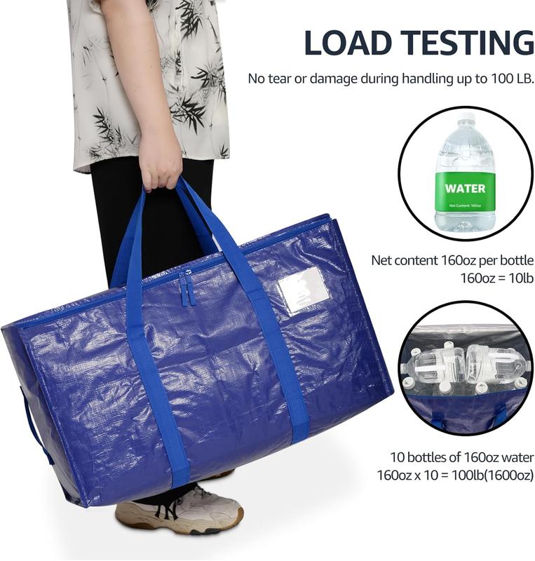 Moving Bags Heavy Duty , Alternative for Moving Boxes & Moving Supplies, Storage Bag with Handles, Lid&Zippers, Packing Bags for Clothes, Camping & College Moving Essentials(Blue, 8 Pack)