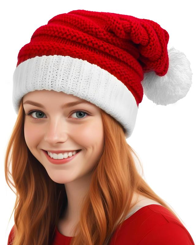 Red Knitted Santa Hat for Adults - Unisex Xmas & New Year  Hat