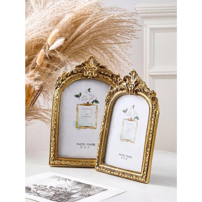 1pc Vintage European Style Gold Curved Frame Decorative Photo Frame, With One Random Inner Paper, For Home Decoration And Picture Display