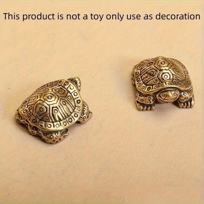 Turtle Design Brass Ornament, 2 Counts Mini Vintage Turtle Statue, Home Desktop Decoration for Living Room Bedroom Office