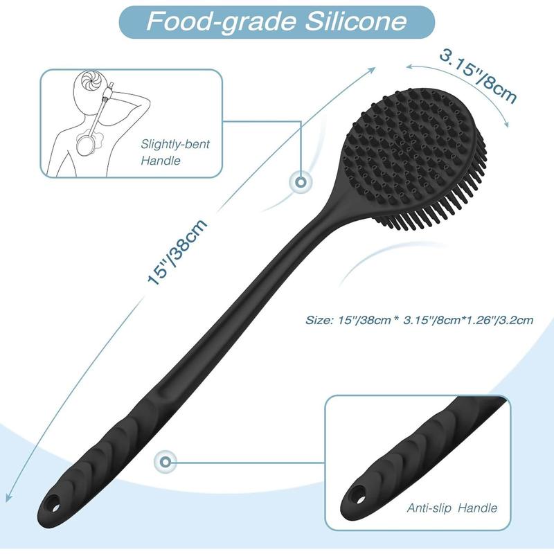 Silicone Back Scrubber (Thick Bristles) & Bath Glove & Face Brush Set(3PCS), Super-Exfoliating & Lathering Body Scrubber, Shower Brush, Face Scrubber Combination, with a Free Hook.(Black) sponge baby