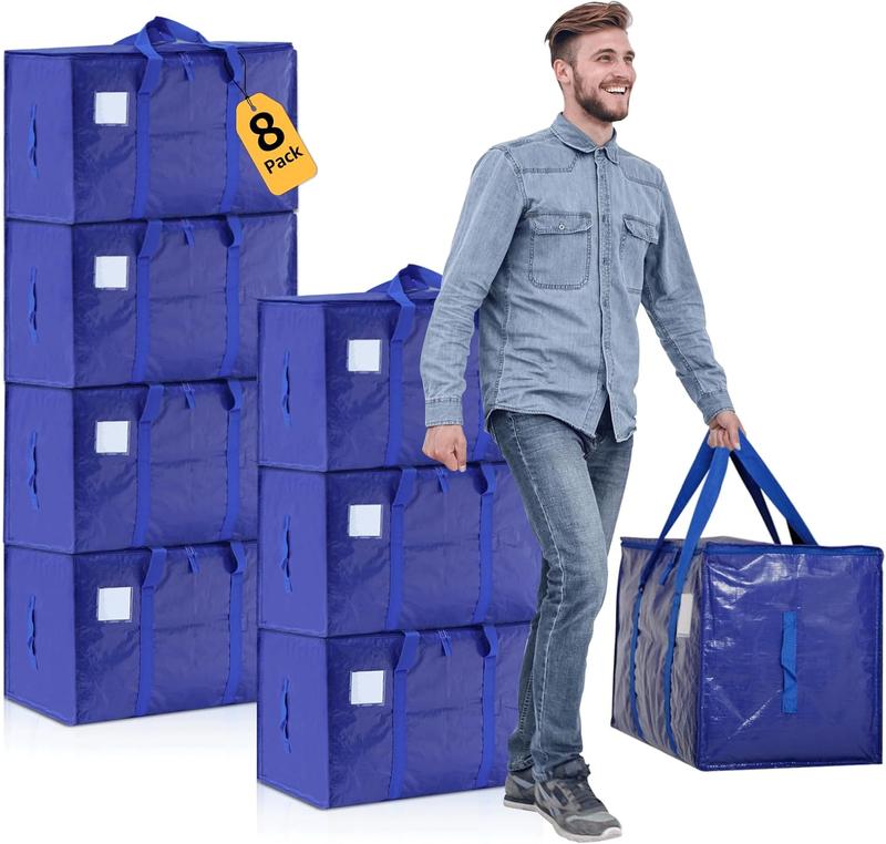 Moving Bags Heavy Duty , Alternative for Moving Boxes & Moving Supplies, Storage Bag with Handles, Lid&Zippers, Packing Bags for Clothes, Camping & College Moving Essentials(Blue, 8 Pack)