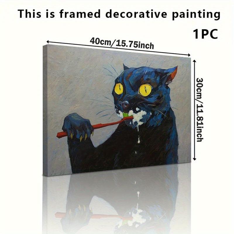 Unique Soul Canvas Poster - No Framed, Vibrant Black Cat Brushing Art Oil Painting Print, Exquisite Gift for Wall Decoration, Perfect for Bedroom, Office, Bar, Kitchen, Restaurant, Enhancing Home and Office Ambiance Ornaments Artistic Photo