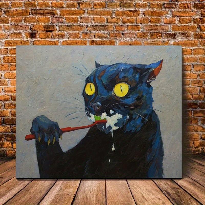 Unique Soul Canvas Poster - No Framed, Vibrant Black Cat Brushing Art Oil Painting Print, Exquisite Gift for Wall Decoration, Perfect for Bedroom, Office, Bar, Kitchen, Restaurant, Enhancing Home and Office Ambiance Ornaments Artistic Photo