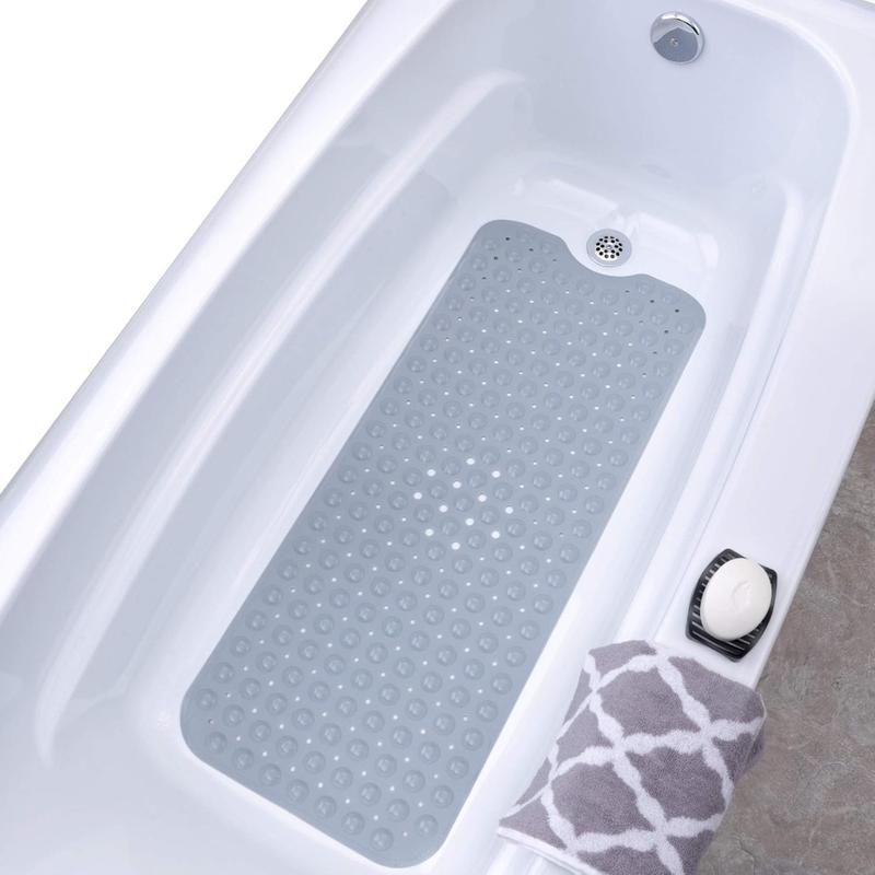 Power Grip Extra Long Bath Tub & Shower Mat 39x16, Wet Floor Non-Slip for Elderly & ALL  Bathroom, 30% Longer Bathtub Mats, 200 Suction Cups, Drain Holes, Machine Wash